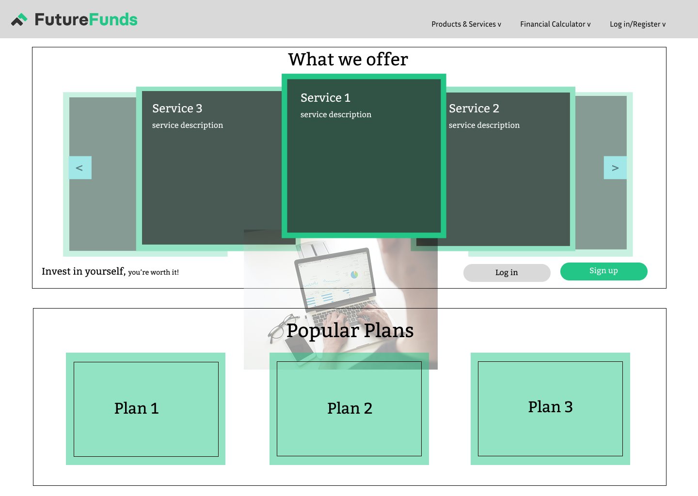 FutureFunds UX/UI wireframes